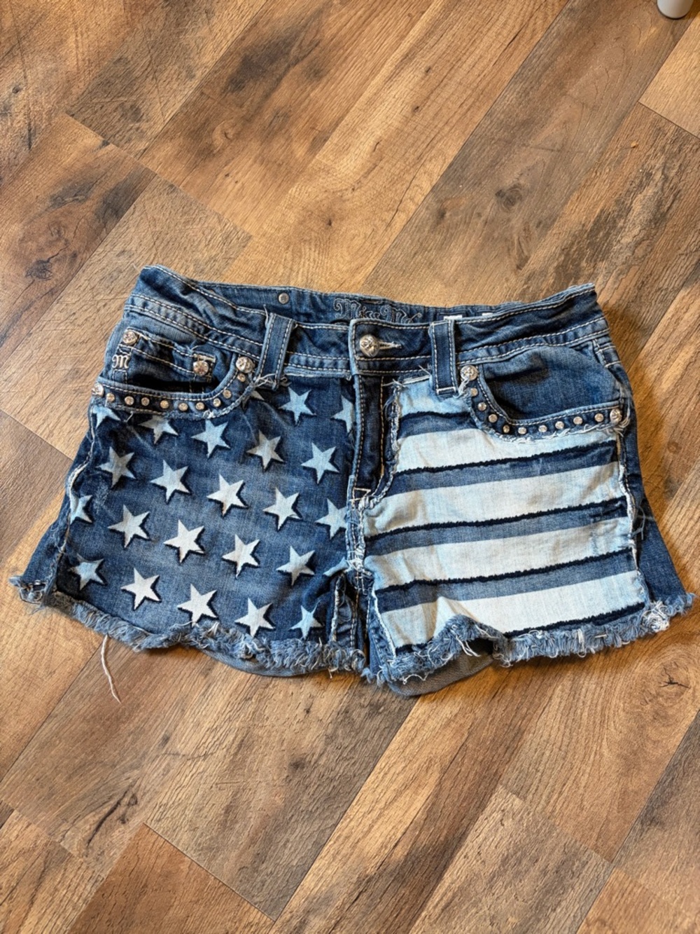 Miss Me Denim Jean Shorts Blue White Stars & Stripes
